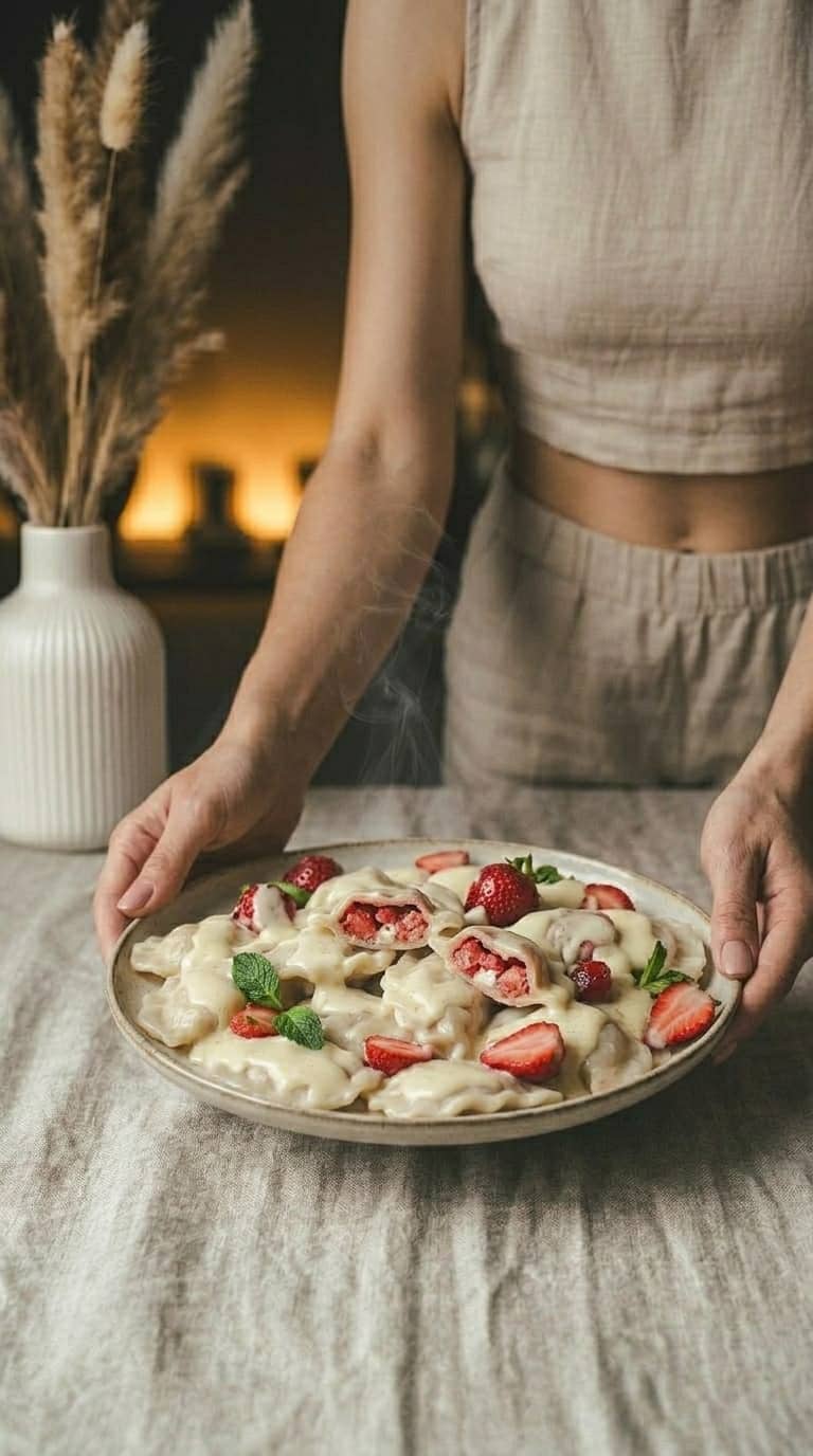 Pierogi z truskawkami i twarogiem