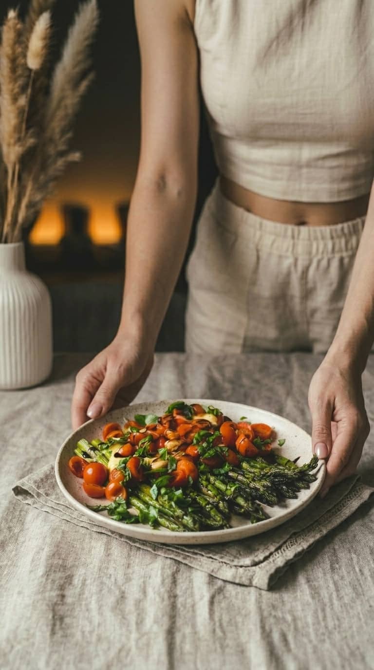 Pieczone szparagi z pomidorkami koktajlowymi