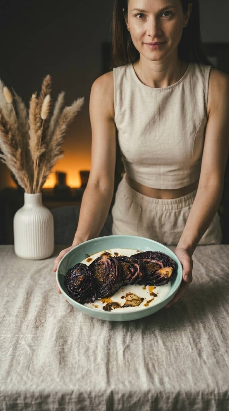 Steki z czerwonej kapusty na kremie z tahini