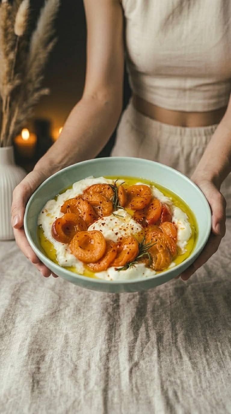 Burrata z podsmażanymi morelami – zdjęcie 1