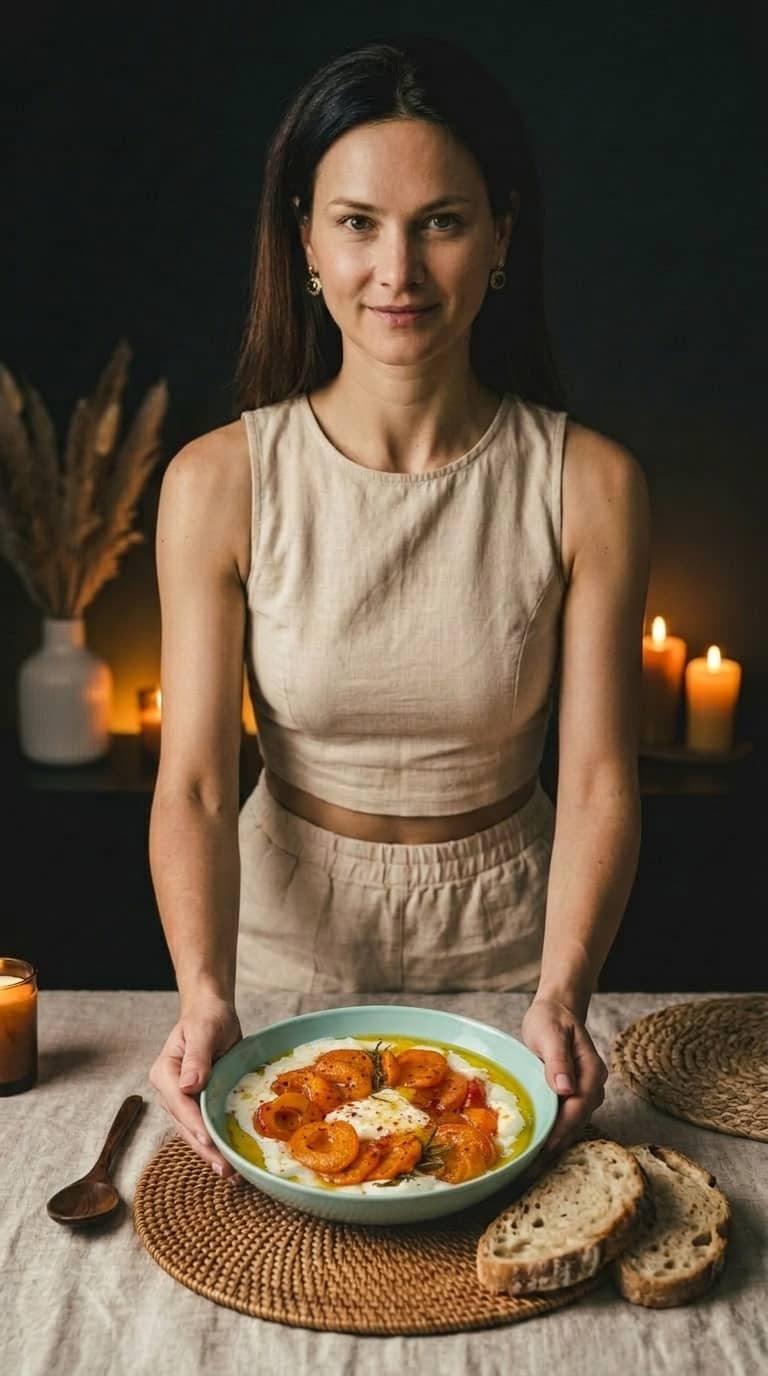Burrata z podsmażanymi morelami