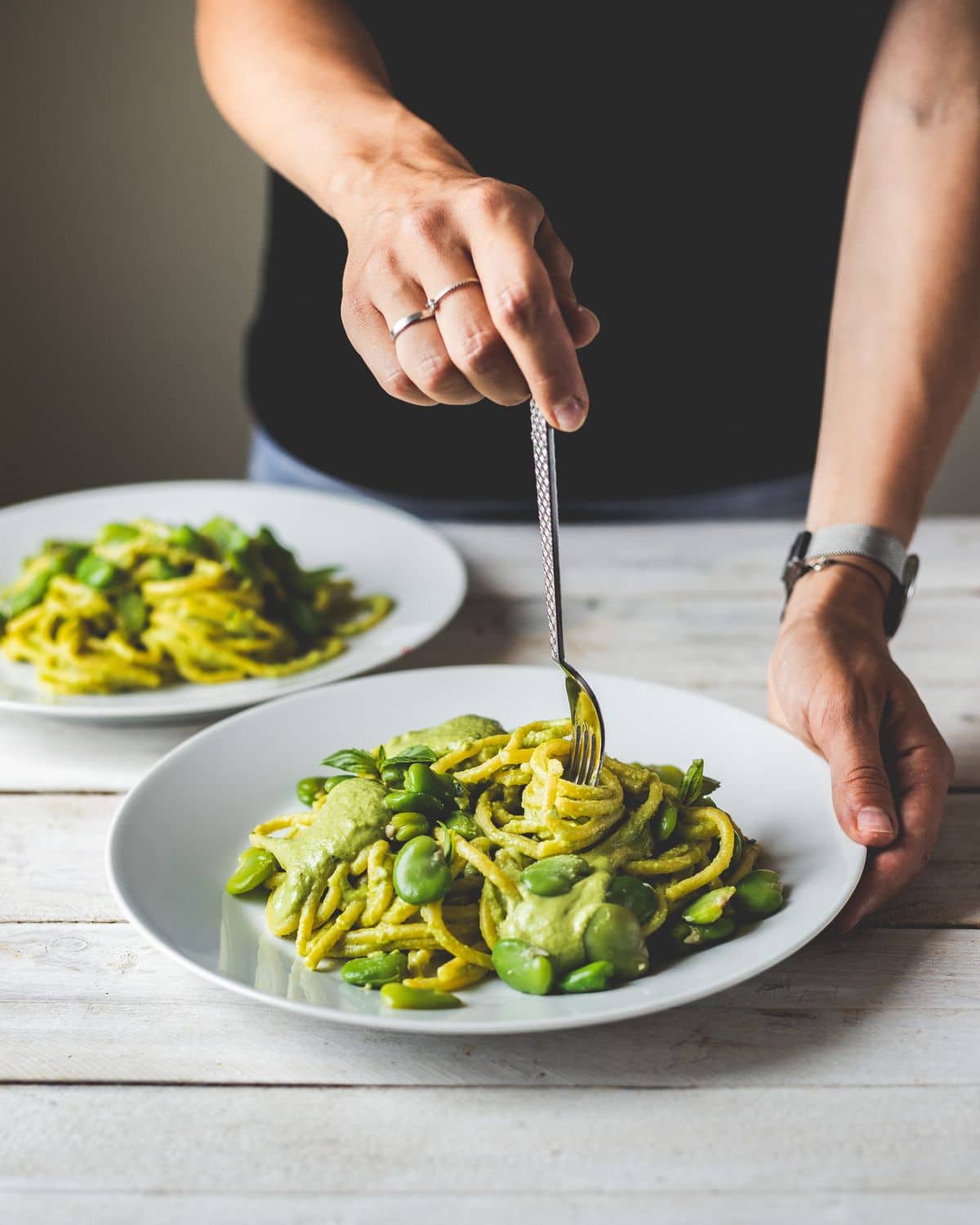 Spaghetti z pesto z bobu