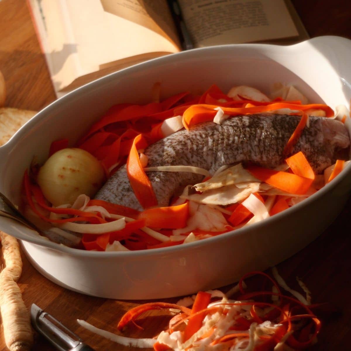 Szczupak duszony z jarzynami